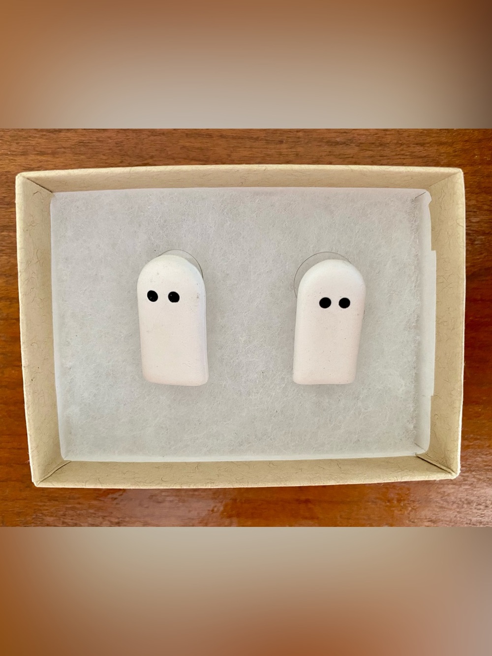 👻 Simple Handmade Ceramic Ghost Stud Earrings Halloween — Packaged for Gifting